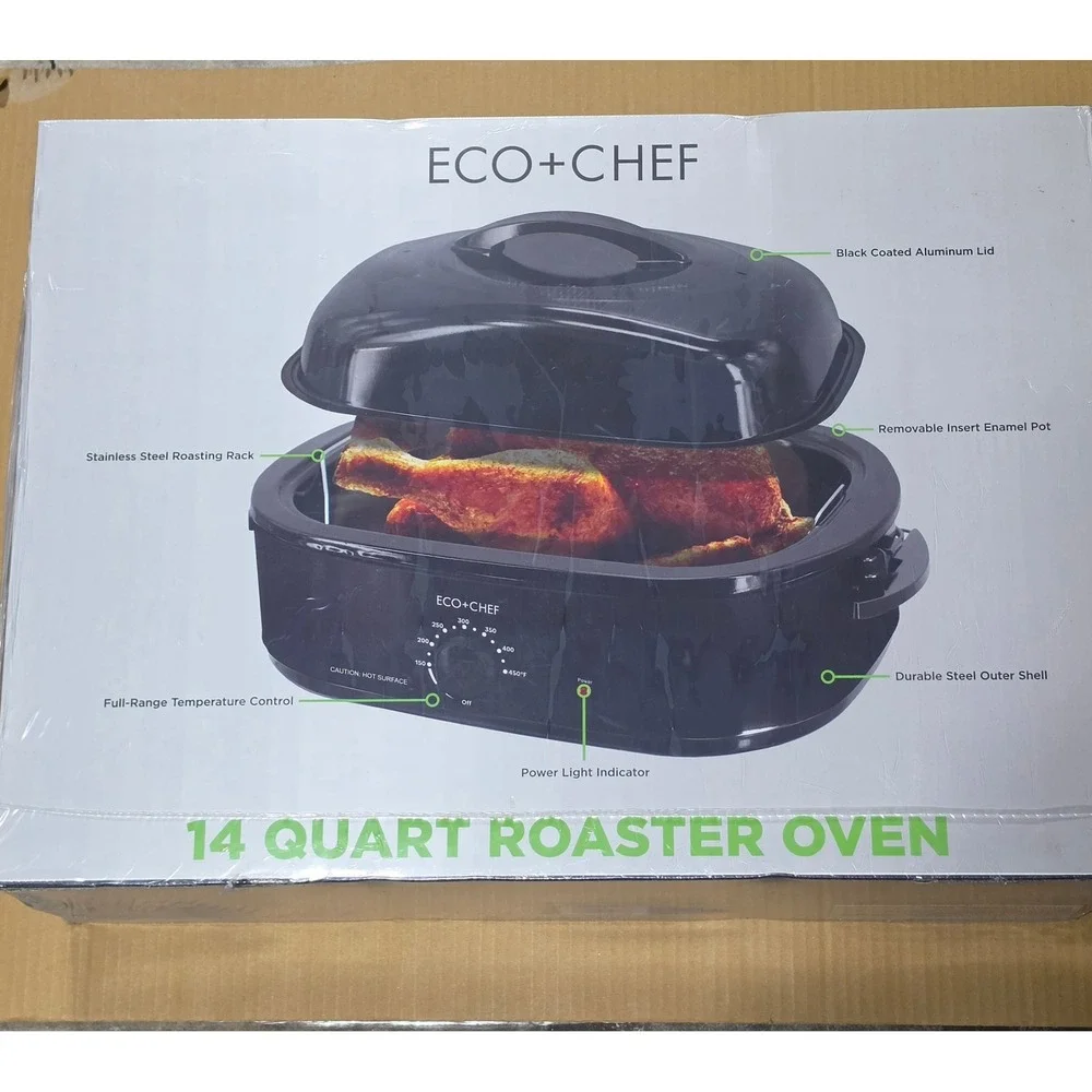 ECO+CHEF 14 Quart Roaster Oven 14QT Black NEW Electric Turkey Roaster